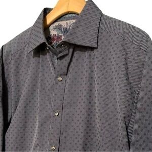 Robert Graham Mens Size L Black Gray Striped Print Long Sleeve Button Down Shirt